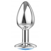 Малая серебристая анальная пробка Diamond Light blue Sparkle Small с голубым кристаллом - 7 см. - Lola Games - купить с доставкой в Красногорске