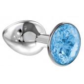 Малая серебристая анальная пробка Diamond Light blue Sparkle Small с голубым кристаллом - 7 см. - Lola Games - купить с доставкой в Красногорске