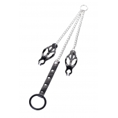 Черно-серебристые зажимы для сосков с кольцом для пениса TOYFA Metal - ToyFa - купить с доставкой в Красногорске