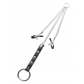 Серебристо-чёрные зажимы для сосков с кольцом для пениса TOYFA Metal - ToyFa - купить с доставкой в Красногорске