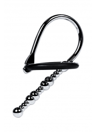 Серебристый уретральный плаг-бусины TOYFA Metal с мягким фиксириющим кольцом - ToyFa - купить с доставкой в Красногорске