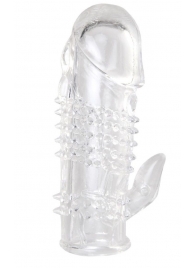 Прозрачная гелевая насадка с шипами и клиторальным отростком - 13 см. - Toyfa Basic - в Красногорске купить с доставкой