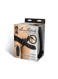 Чёрный полый страпон с вибрацией Unisex Vibrating Hollow Strap-On - 14 см. - Lux Fetish - купить с доставкой в Красногорске