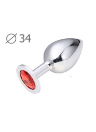 Коническая серебристая анальная втулка с красным кристаллом - 8,2 см. - Anal Jewelry Plug - купить с доставкой в Красногорске