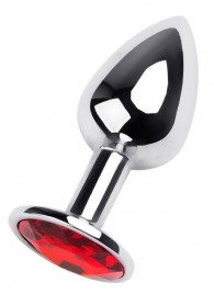 Маленькая коническая серебристая анальная пробка с красным кристаллом - 7 см. - ToyFa - купить с доставкой в Красногорске