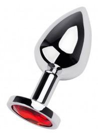 Серебристая коническая анальная пробка с красным кристаллом - 8 см. - ToyFa - купить с доставкой в Красногорске