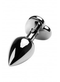 Серебристая коническая анальная пробка с красным кристаллом-сердечком - 7 см. - ToyFa - купить с доставкой в Красногорске