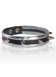 Серебристо-черный узкий ошейник с шипами - Sitabella - купить с доставкой в Красногорске