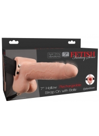 Телесный перезаряжаемый вибрострапон 7  Hollow Rechargeable Strap-on with Balls - 20,3 см. - Pipedream - купить с доставкой в Красногорске