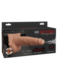 Телесный полый страпон с имитацией эякуляции 7.5  Hollow Squirting Strap-On with Balls Flesh - 21,6 см. - Pipedream - купить с доставкой в Красногорске