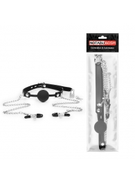 Черный кляп-шарик с зажимами на соски на металлической цепочке - Notabu - купить с доставкой в Красногорске