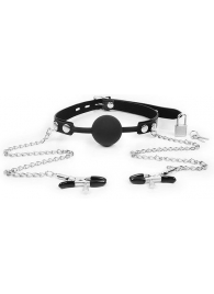 Черный кляп-шарик с зажимами на соски на металлической цепочке - Notabu - купить с доставкой в Красногорске