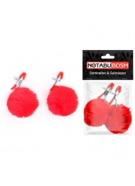 Зажимы для сосков с красным пушком - Notabu - купить с доставкой в Красногорске