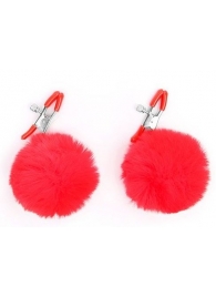 Зажимы для сосков с красным пушком - Notabu - купить с доставкой в Красногорске