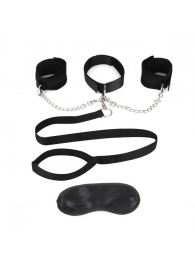Чёрный ошейник с наручниками и поводком Collar Cuffs   Leash Set - Lux Fetish - купить с доставкой в Красногорске