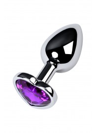 Серебристая коническая анальная пробка с фиолетовым кристаллом-сердечком - 7 см. - ToyFa - купить с доставкой в Красногорске