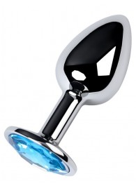 Серебристая конусовидная анальная пробка с голубым кристаллом - 7 см. - ToyFa - купить с доставкой в Красногорске