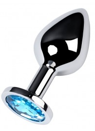 Серебристая конусовидная анальная пробка с голубым кристаллом - 8 см. - ToyFa - купить с доставкой в Красногорске