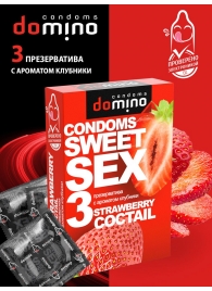 Презервативы для орального секса DOMINO Sweet Sex с ароматом клубничного коктейля  - 3 шт. - Domino - купить с доставкой в Красногорске