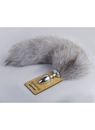 Серебристая анальная пробка с натуральным хвостиком - Sitabella - купить с доставкой в Красногорске