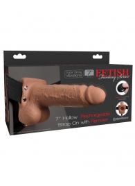 Кофейный перезаряжаемый вибрострапон 7  Hollow Rechargeable Strap-on with Balls - 20,3 см. - Pipedream - купить с доставкой в Красногорске