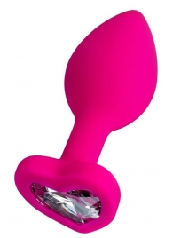Розовая анальная втулка Diamond Heart с прозрачным кристаллом - 8 см. - ToyFa - купить с доставкой в Красногорске