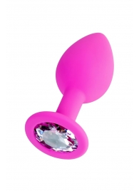 Розовая анальная втулка Brilliant с прозрачным кристаллом - 7 см. - ToyFa - купить с доставкой в Красногорске