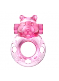 Розовое эрекционное виброкольцо на пенис Pink Bear - Baile - в Красногорске купить с доставкой
