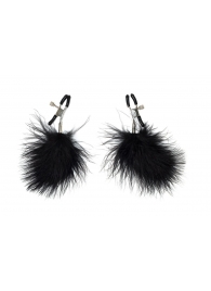 Зажимы на соски с черным пухом Euphoric - Lola Games - купить с доставкой в Красногорске