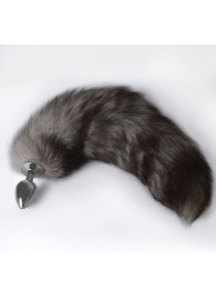 Серебристая коническая анальная пробка с пушистым хвостиком - Sitabella - купить с доставкой в Красногорске