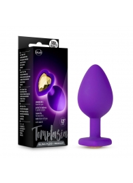 Фиолетовая анальная пробка Bling Plug Medium с золотистым стразом - 8,3 см. - Blush Novelties - купить с доставкой в Красногорске