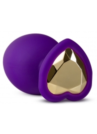 Фиолетовая анальная пробка Bling Plug Large с золотистым стразом - 9,5 см. - Blush Novelties - купить с доставкой в Красногорске