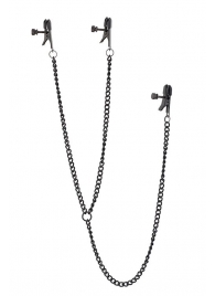 Черные зажимы на соски и клитор на цепочке DELUXE NIPPLE   CLIT CLAMPS - Dream Toys - купить с доставкой в Красногорске