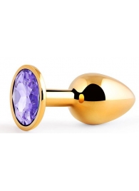 Золотистая анальная пробка с фиолетовым стразом - 7,2 см. - Anal Jewelry Plug - купить с доставкой в Красногорске