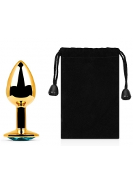 Золотистая анальная пробка с голубым стразом - 7,2 см. - Anal Jewelry Plug - купить с доставкой в Красногорске