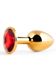 Золотистая анальная пробка с красным стразом - 7,2 см. - Anal Jewelry Plug - купить с доставкой в Красногорске