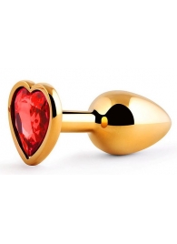 Золотистая анальная пробка с красным стразом-сердечком - 7 см. - Anal Jewelry Plug - купить с доставкой в Красногорске