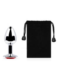 Серебристая анальная пробка с красным стразом - 7,2 см. - Anal Jewelry Plug - купить с доставкой в Красногорске