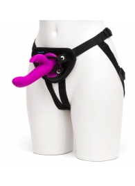 Лиловый страпон Rechargeable Vibrating Strap-On Harness Set - 17,6 см. - Happy Rabbit - купить с доставкой в Красногорске