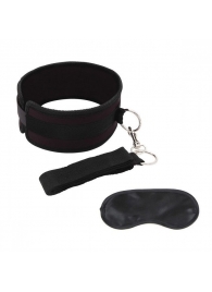 Черный ошейник с длинным поводком Collar and Leash Set - Lux Fetish - купить с доставкой в Красногорске