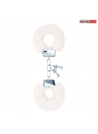 Белые меховые наручники на сцепке с ключиками - Notabu - купить с доставкой в Красногорске