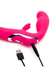 Ярко-розовый безремневой страпон Rechargeable Vibrating Strapless Strap-On - Happy Rabbit - купить с доставкой в Красногорске