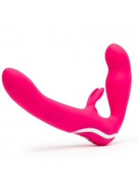 Ярко-розовый безремневой страпон Rechargeable Vibrating Strapless Strap-On - Happy Rabbit - купить с доставкой в Красногорске