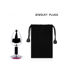 Серебристая анальная пробка с малиновым кристаллом - 7,2 см. - Anal Jewelry Plug - купить с доставкой в Красногорске