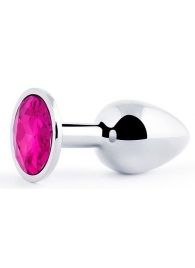 Серебристая анальная пробка с малиновым кристаллом - 7,2 см. - Anal Jewelry Plug - купить с доставкой в Красногорске