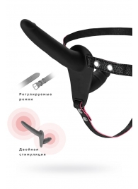 Черный страпон на ремнях с вагинальной пробкой - 15 см. - ToyFa - купить с доставкой в Красногорске