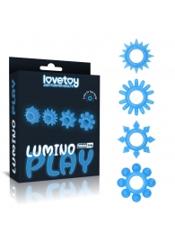 Набор из 4 голубых, светящихся в темноте эрекционных колец Lumino Play - Lovetoy - в Красногорске купить с доставкой