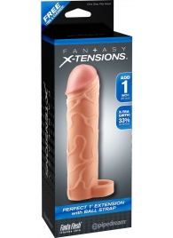 Телесная насадка с кольцом Perfect 1 Extension with Ball Strap - 17 см. - Pipedream - в Красногорске купить с доставкой