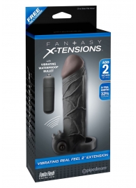 Чёрная вибронасадка с кольцом Vibrating Real Feel 2 Extension - 16 см. - Pipedream - в Красногорске купить с доставкой