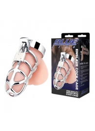Серебристая металлическая клетка для члена с замком Enslave Cock Cage - BlueLine - купить с доставкой в Красногорске